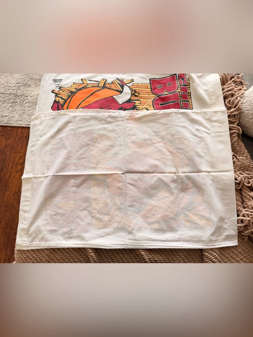 Vintage Chicago Bulls Pillow Cases Pair NBA Basketball Bedding Red White